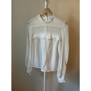 Self-Portrait Lace Insert Blouse in Cream, UK 10 (US 4)